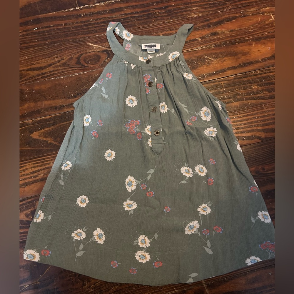 a.n.a Olive Green Floral Halter Tank Top